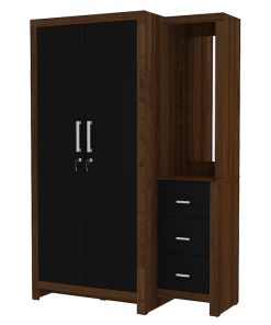 Armoire 2 Portes 3 Tiroirs avec Miroir Zahsyi