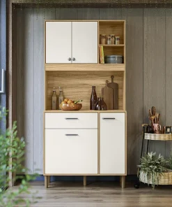 Buffet de Cuisine 4 Portes 1 Tiroir Evora Rustique / Blanc Erva Doce