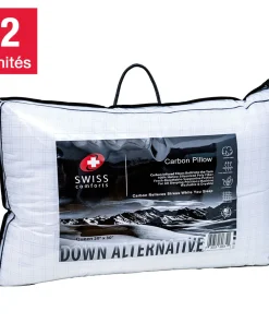 Swiss Comforts – Ensemble de 2 oreillers en duvet alternatif avec carbone