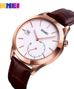 Montre homme à quartz bracelet en cuir – Skmei – Marron