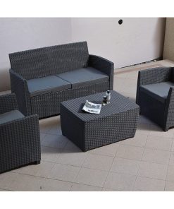 Salon de Jardin Canapé 2 Places avec 2 Fauteuils et Table