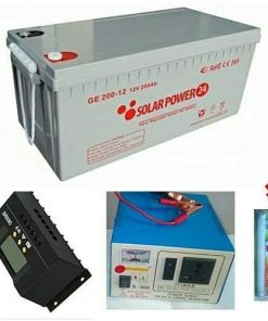 Kit Solaire 1 Batterie Solaire 12V-200Ah + 1 Régulateur 30A + 4 Ampoule Solaire + 1 Convertisseur 500W
