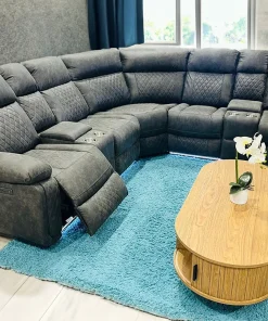 Salon d&rsquo;Angle 2 Relax Électriques LED Gris Titanium Dakota (sans Haut Parleur)