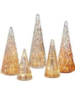 Ensemble de 5 Sapins en Verre à DEL