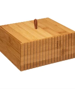 Boîte de Rangement Salle de Bain Carré pour Coton en Bambou
