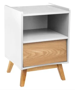 Table de Chevet avec Rangement Bois 1 Tiroir H62 cm - Blanc